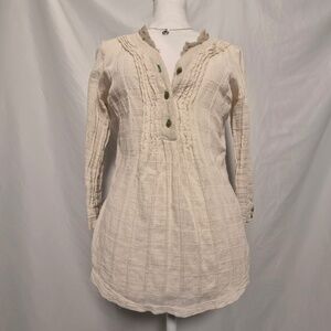 One September Cotton Linen Twilightcore Cream Twee Cottage Academia Ruffle Top M